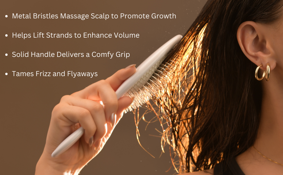 Dry & Wet Detangler Hair Brush – Luxury Metal Bristle Brush with Solid Wood Handle for Natural Hair, Wigs, or Extensions – Detangling Brush for Curly, Straight, Fine, or Thick Hair by Simply Boujie