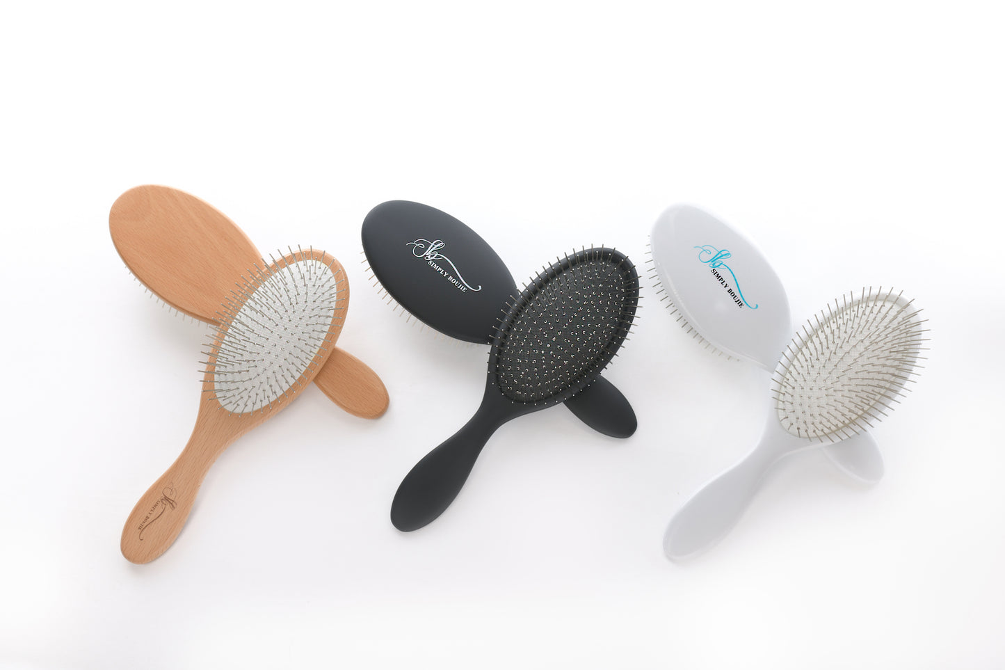 Dry & Wet Detangler Hair Brush – Luxury Metal Bristle Brush with Solid Wood Handle for Natural Hair, Wigs, or Extensions – Detangling Brush for Curly, Straight, Fine, or Thick Hair by Simply Boujie