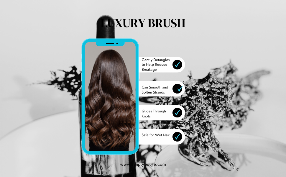Dry & Wet Detangler Hair Brush – Luxury Metal Bristle Brush with Solid Wood Handle for Natural Hair, Wigs, or Extensions – Detangling Brush for Curly, Straight, Fine, or Thick Hair by Simply Boujie