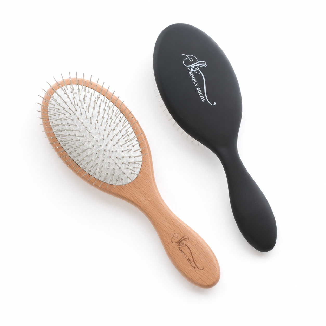Beech Wood & Matte Black Hair Brush Bundle | Wood + Resin Detangling Set | Scalp Massage Wet Dry Brush for Curly Thick Fine Hair | Extension & Wig Safe | Gift Set
