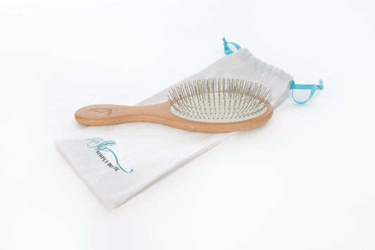 Dry & Wet Detangler Hair Brush – Luxury Metal Bristle Brush with Solid Wood Handle for Natural Hair, Wigs, or Extensions – Detangling Brush for Curly, Straight, Fine, or Thick Hair by Simply Boujie