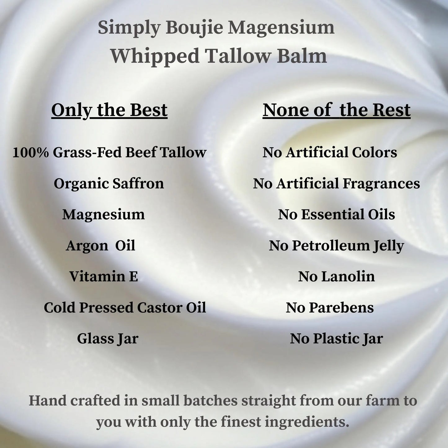 Whipped Magnesium Tallow Balm: Unscented Body Butter for Dry Skin