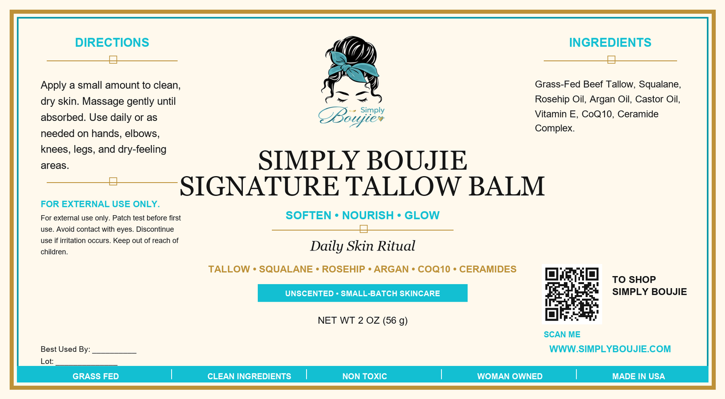 Simply Boujie Signature Tallow Balm label - Simply Boujie