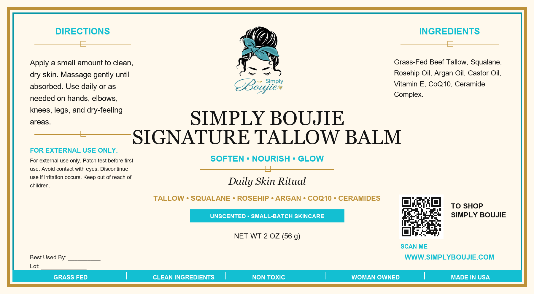 Simply Boujie Signature Tallow Balm label - Simply Boujie