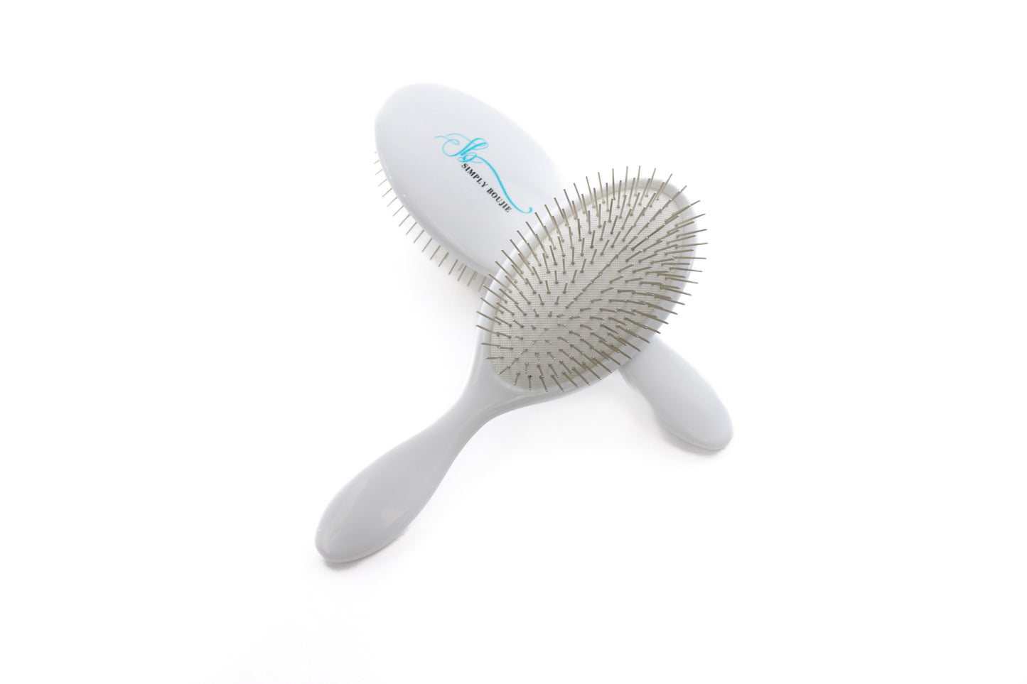 Steel Bristle Detangling Brush, White Resin - Polished Tips No Ball Ends, Drainage Hole, Safe for Extensions Wigs All Hair Types, Gift Style